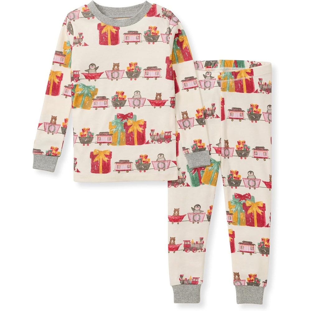 image:imageBurts Bees Baby Organic Cotton Pajamas for Boys 100 Cotton Pajama Set for Toddlers and Kids Soft and Stretchable FabricHoliday Train