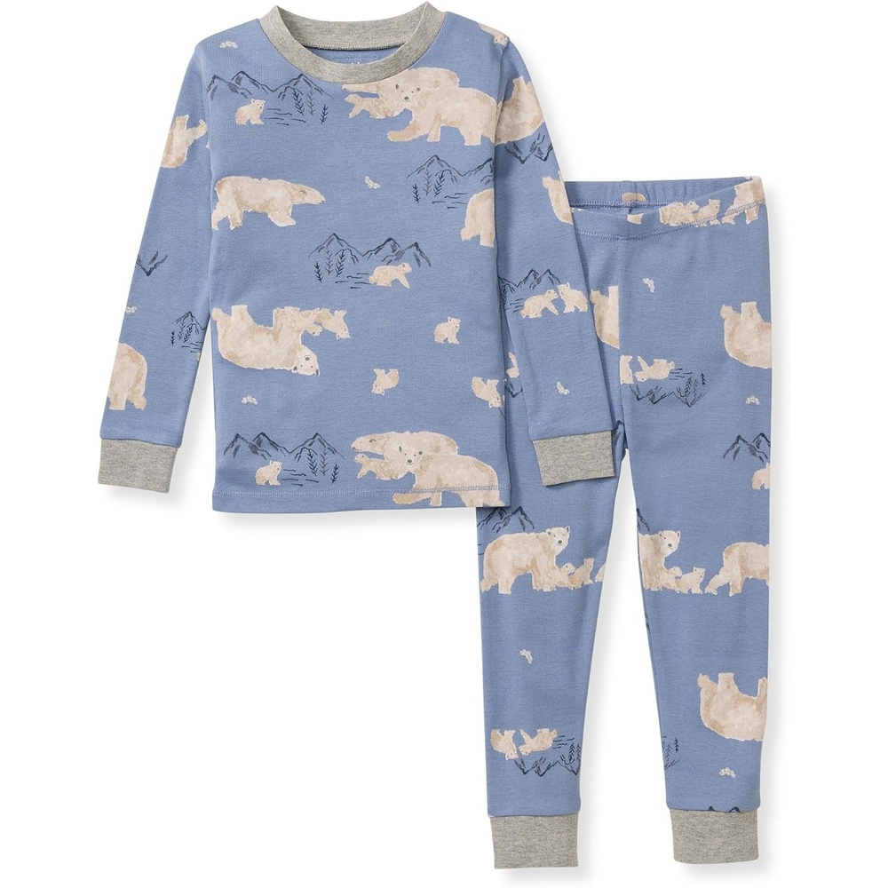 image:imageBurts Bees Baby Organic Cotton Pajamas for Boys 100 Cotton Pajama Set for Toddlers and Kids Soft and Stretchable FabricPolar Mountain Blue