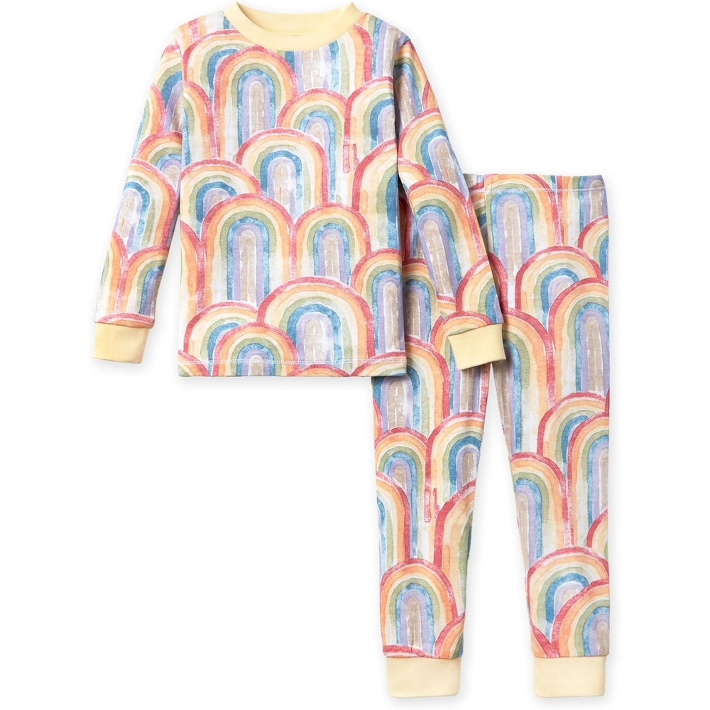 image:imageBurts Bees Baby Organic Cotton Pajamas for Girls 100 Cotton Pajama Set for Toddlers and Kids Soft and Stretchable FabricRetro Rainbow