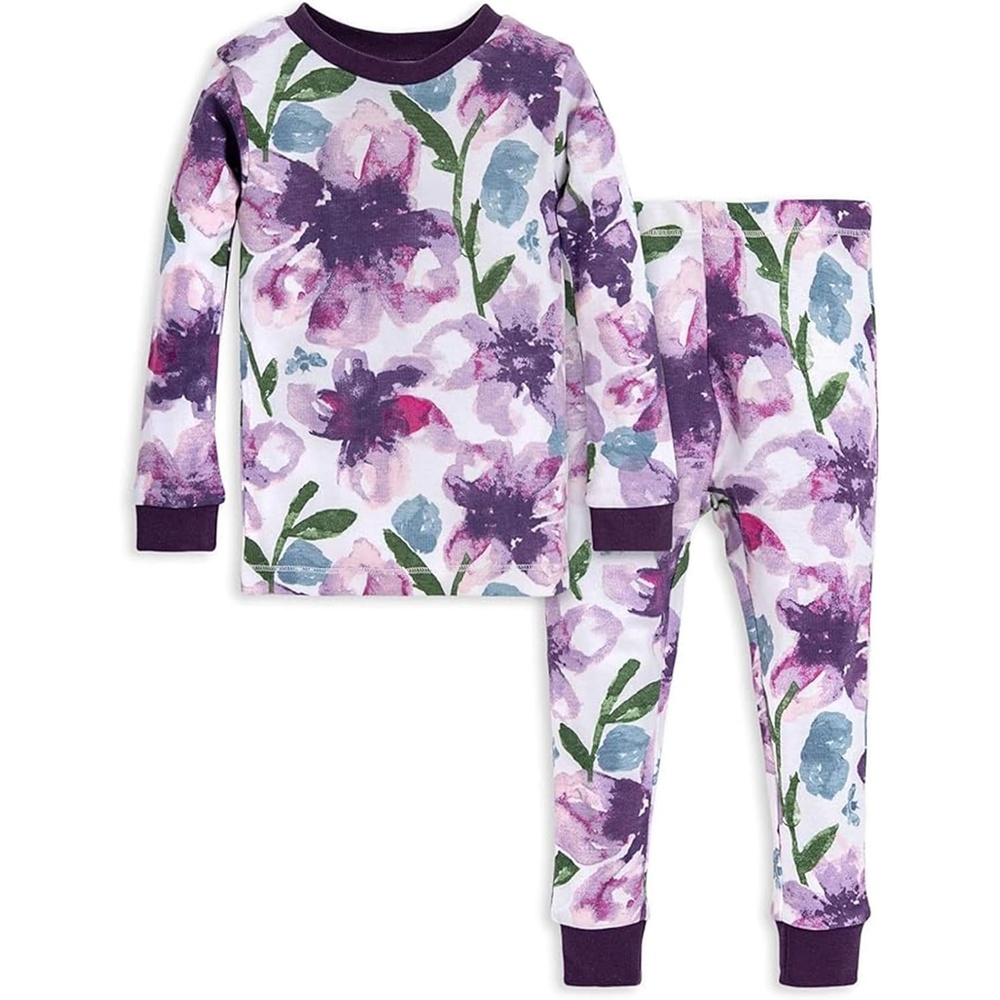 image:imageBurts Bees Baby Organic Cotton Pajamas for Girls 100 Cotton Pajama Set for Toddlers and Kids Soft and Stretchable FabricWatercolor Daylily