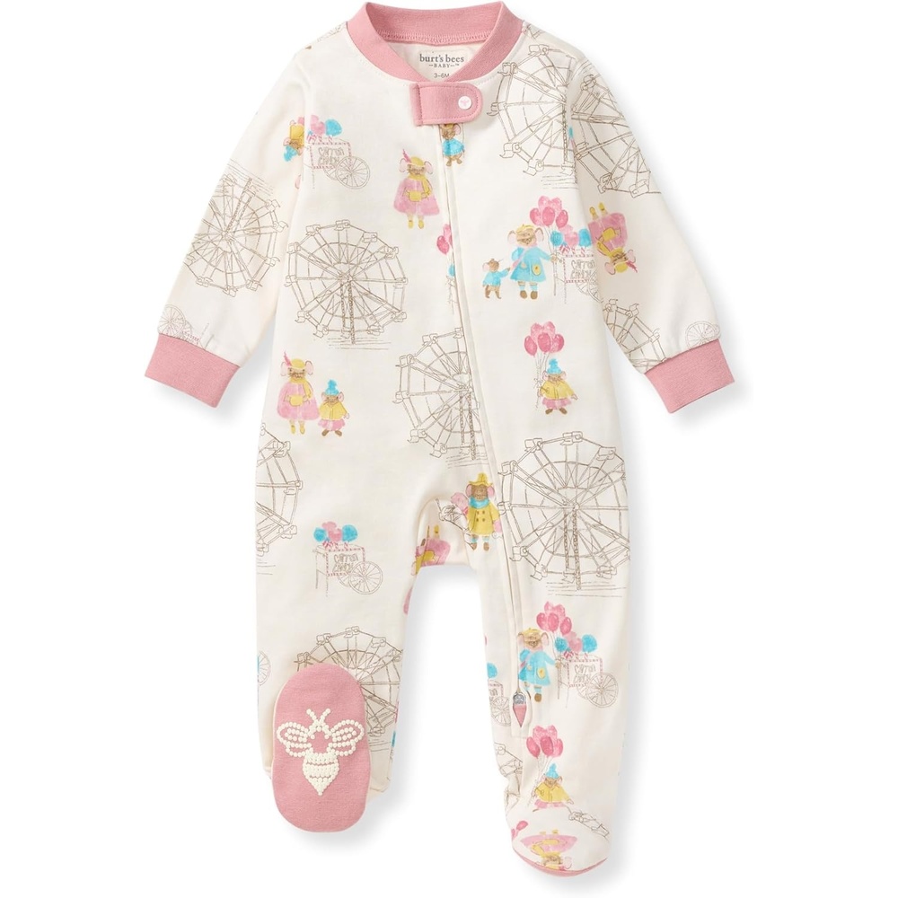 image:imageBurts Bees Baby Organic Cotton Sleep and Play Footed Pajamas for Girls Zipper PJ Newborn Sleeper with NonSlip Bee GripsFall Carnival