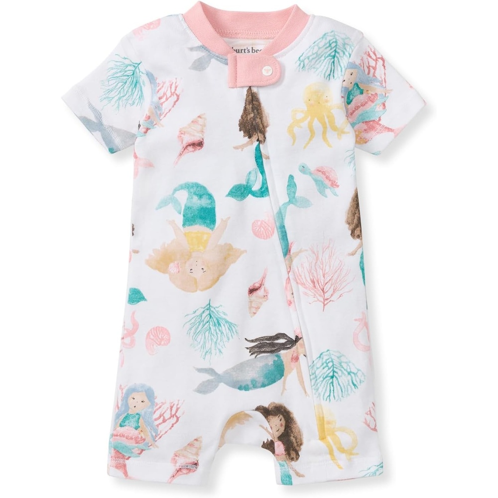 image:imageBurts Bees Baby Short Sleeve Pajamas Unisex OnePiece Sleeper Romper 100 Organic Cotton Toddler Summer Clothes OutfitMagical Mermaids