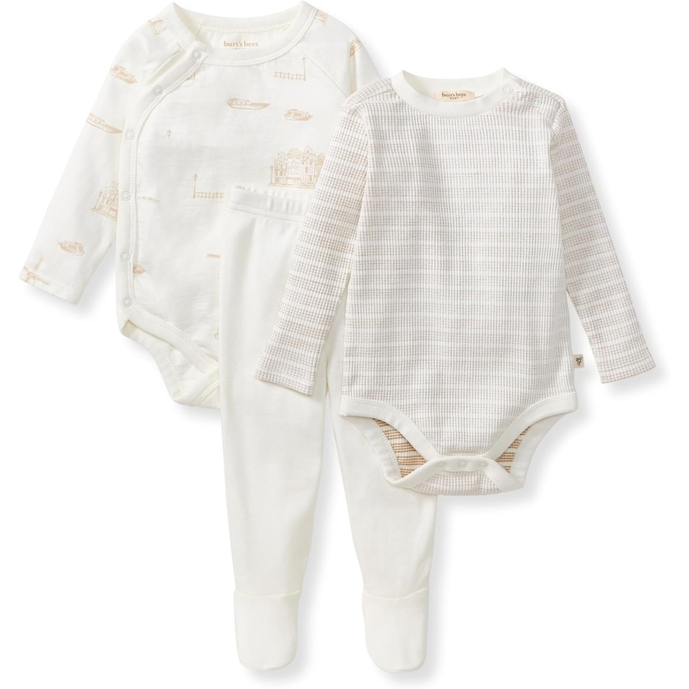 image:imageBurts Bees Baby Unisex 3Piece Bodysuit and Pant Set 100 Organic Cotton Infant OutfitAmsterdam