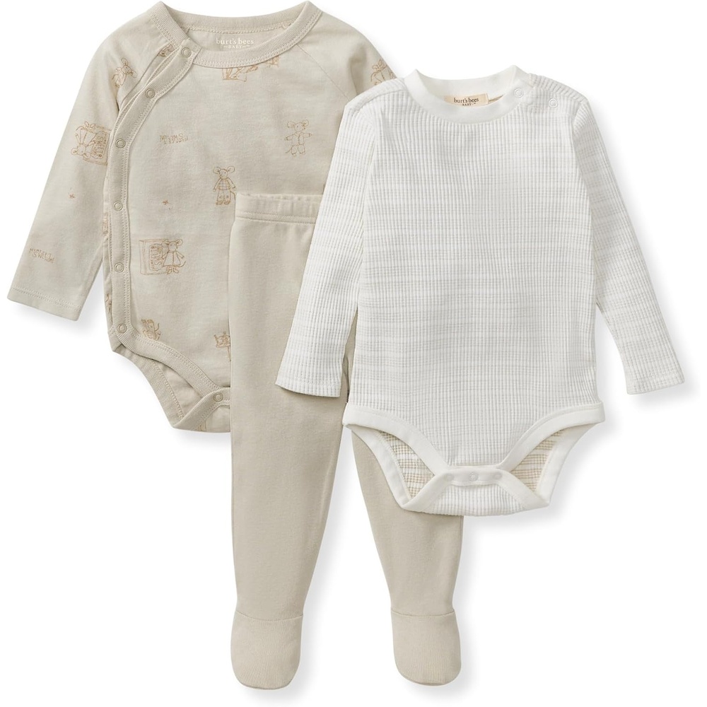 image:imageBurts Bees Baby Unisex 3Piece Bodysuit and Pant Set 100 Organic Cotton Infant OutfitMouse House