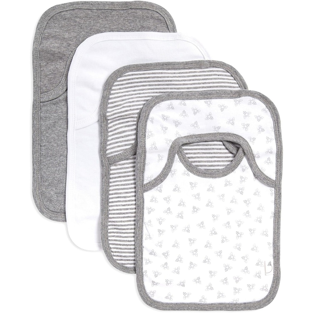 image:imageBurts Bees Baby Unisex Baby Bibs LapShoulder Drool Cloths 100 Organic Cotton with Absorbent Terry Towel Backing BibsGrey Variety