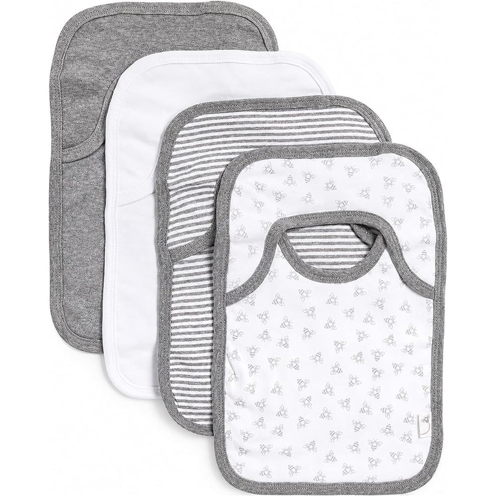 image:imageBurts Bees Baby Unisex Baby Bibs LapShoulder Drool Cloths 100 Organic Cotton with Absorbent Terry Towel Backing BibsHeather Grey Prints