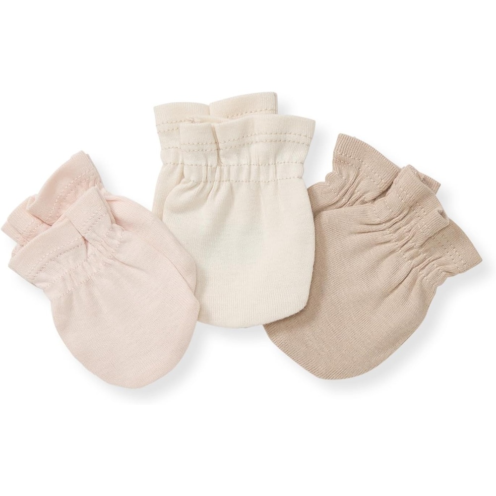 image:imageBurts Bees Baby Unisex Baby Mittens 100 Organic Cotton 3Pack Solid Color Infant Scratch Protection MittsPink Cream Multi