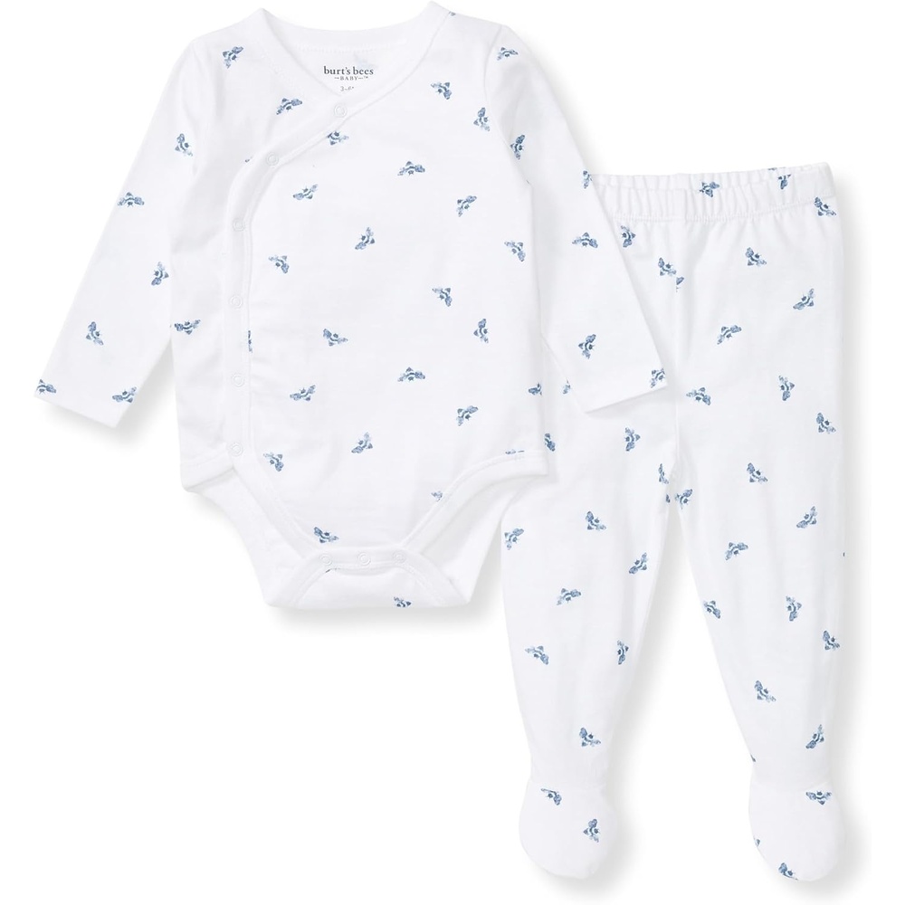 image:imageBurts Bees Baby Unisex Bodysuit and Pant Set 100 Organic CottonBlue Micro Bee