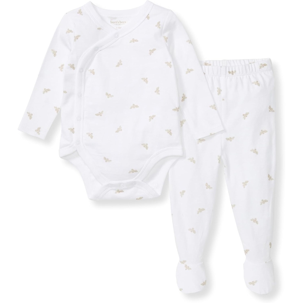 image:imageBurts Bees Baby Unisex Bodysuit and Pant Set 100 Organic CottonFossil Micro Bee