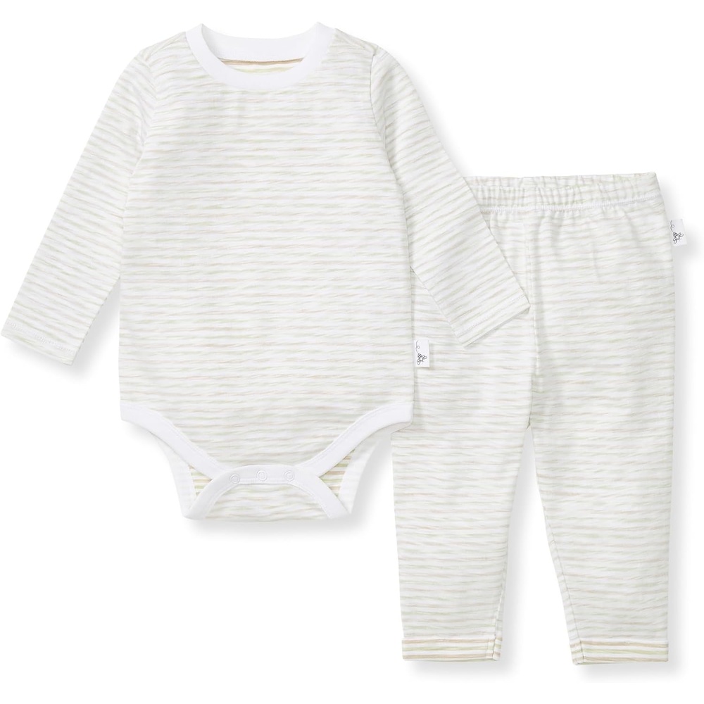 image:imageBurts Bees Baby Unisex Bodysuit and Pant Set 100 Organic CottonMossy Green Stripe