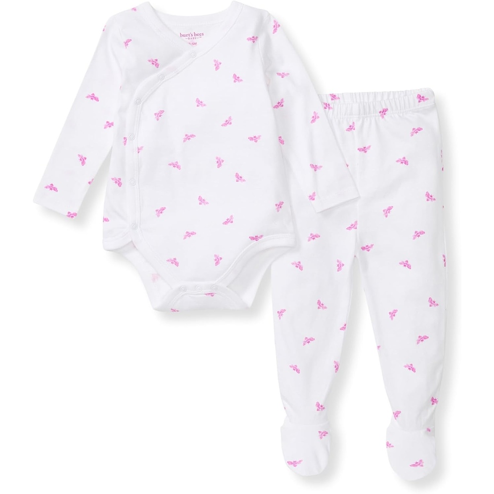 image:imageBurts Bees Baby Unisex Bodysuit and Pant Set 100 Organic CottonPink Micro Bee
