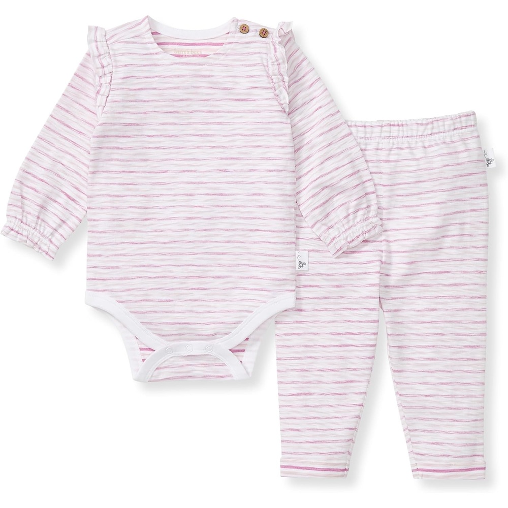image:imageBurts Bees Baby Unisex Bodysuit and Pant Set 100 Organic CottonPink Slub Stripe