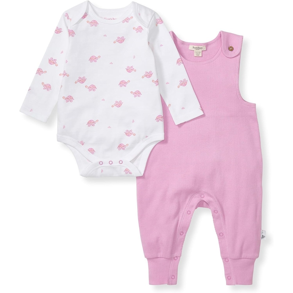 image:imageBurts Bees Baby Unisex Bodysuit and Pant Set 100 Organic CottonPink Tortoise