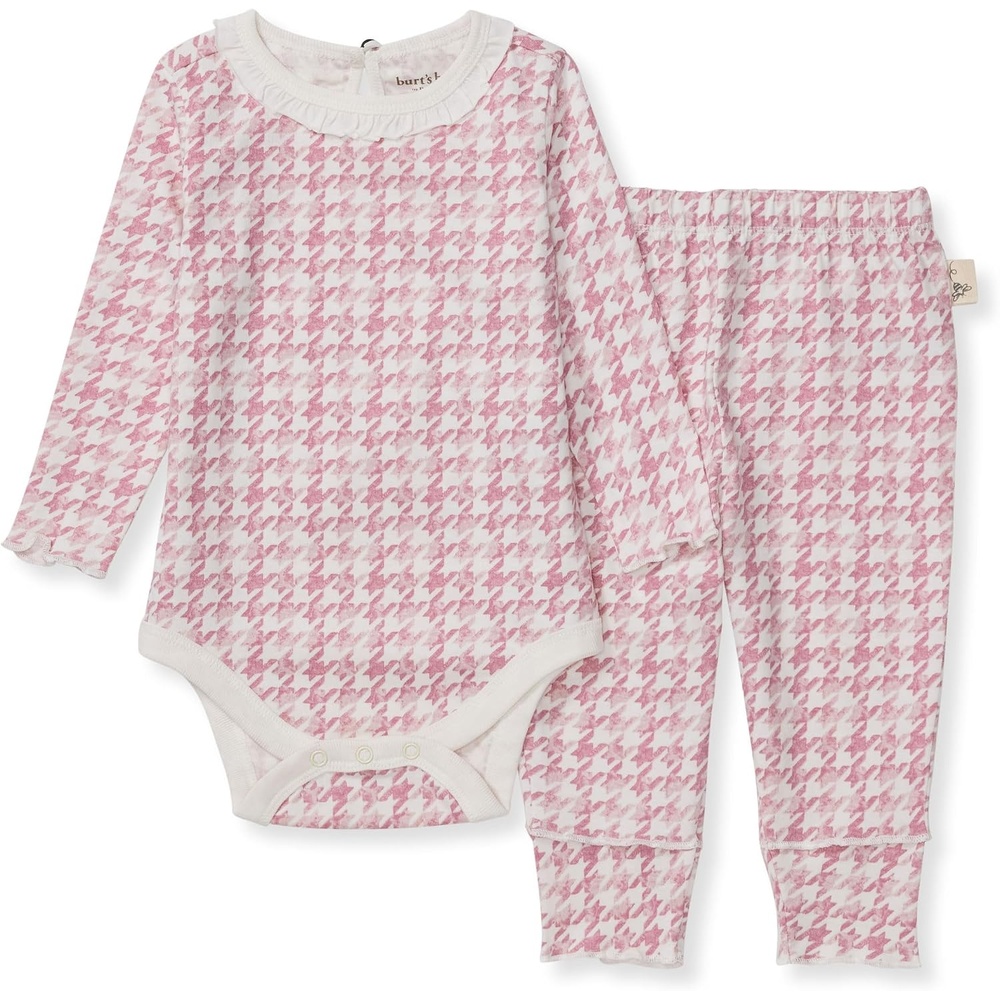 image:imageBurts Bees Baby Unisex Bodysuit and Pant Set 100 Organic CottonRose Herringbone