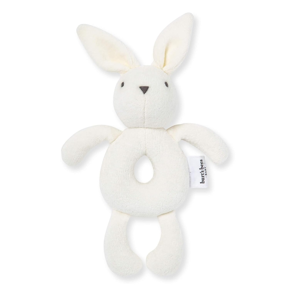 image:imageBurts Bees Baby Unisex Infant Rattle Toy Nursery Sensory Animal Plush Made with 100 Organic Cotton Shell and Polyester Fill Sweet Bear Bunny or Dog Stuffed Animals for BabiesBunny Rattle