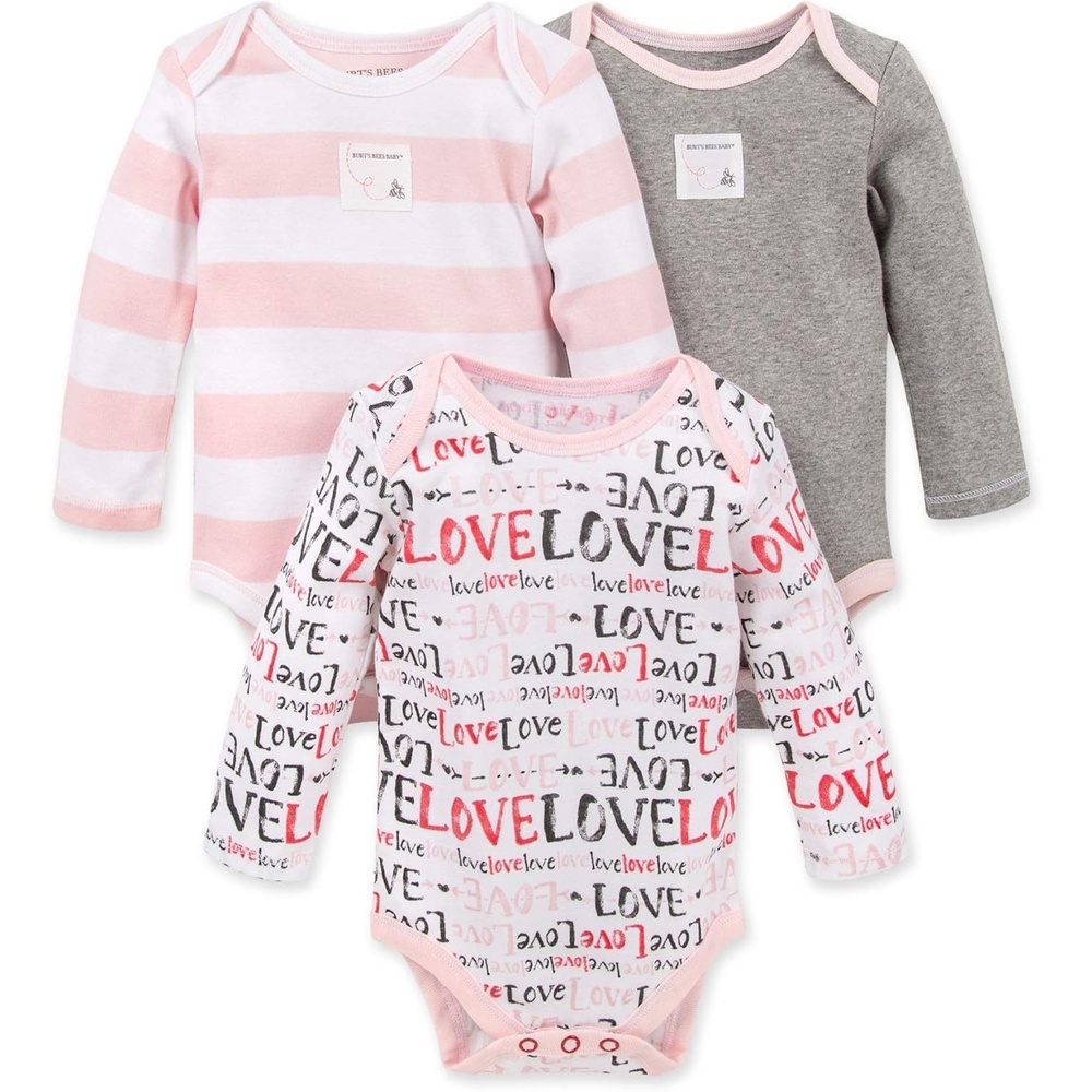 image:imageBurts Bees Baby Unisex Short Sleeve Organic Cotton Bodysuits 3PackLove Love Love