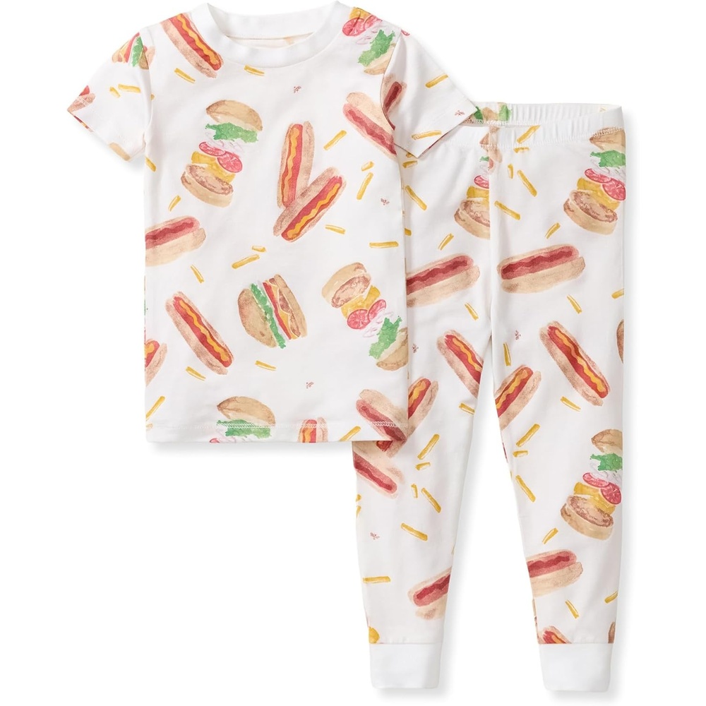 image:imageBurts Bees Baby UnisexBaby Honeysoft Lyocell Pajamas Tee and Pant 2piece PJ Set Snug Fit PJs Sizes 12M12YHot Dogs Hamburgers