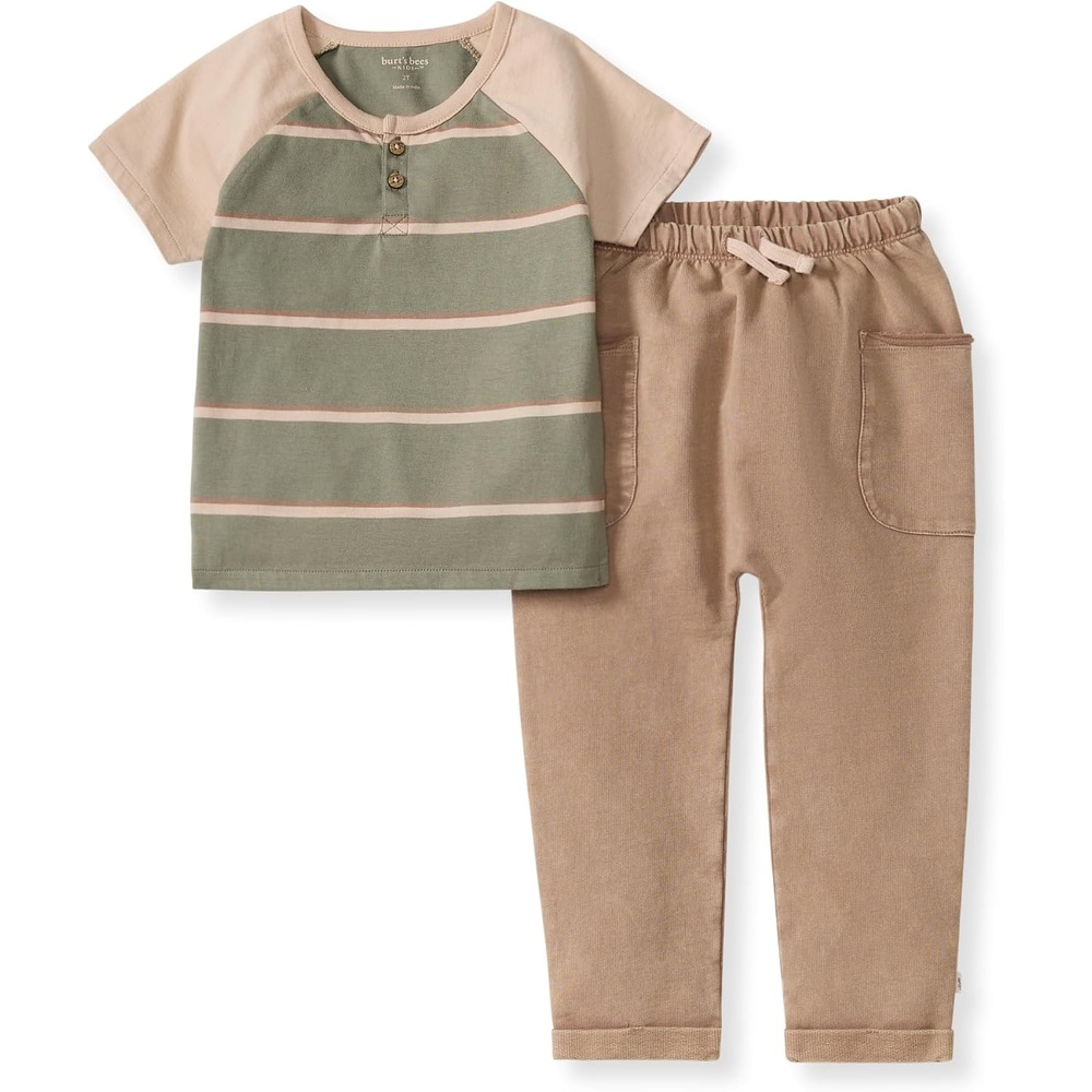 image:imageBurts Bees Baby babyboys Shirt and Pant Set Long Sleeve Top amp Bottom Outfit Bundle 100 Organic CottonHolland Stripe