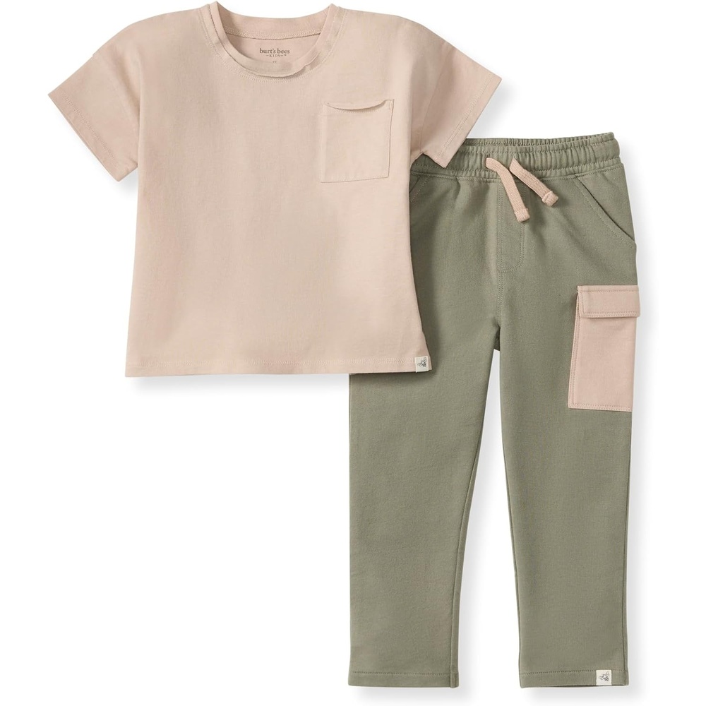 image:imageBurts Bees Baby babyboys Shirt and Pant Set Long Sleeve Top amp Bottom Outfit Bundle 100 Organic CottonSoft Mocha