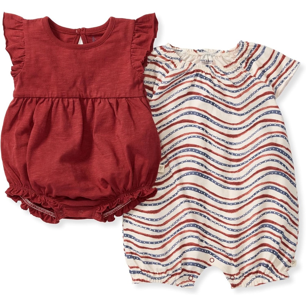 image:imageBurts Bees Baby babygirls Romper 100 Organic Cotton Onepiece Bubble Shortall and Layette Set Girl Outfit 2packFestive Pattern 2pk