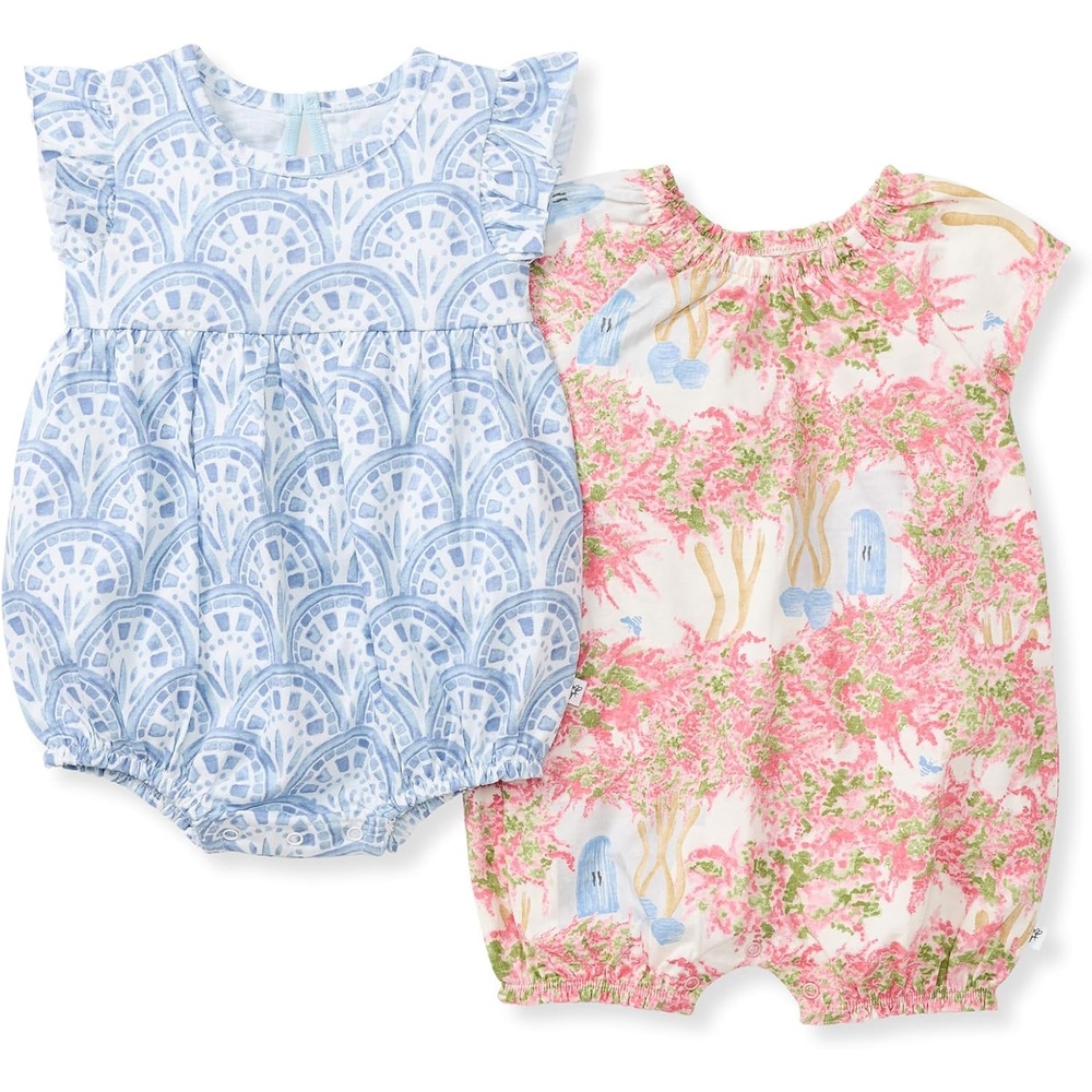 image:imageBurts Bees Baby babygirls Romper 100 Organic Cotton Onepiece Bubble Shortall and Layette Set Girl Outfit 2packOcean Gems