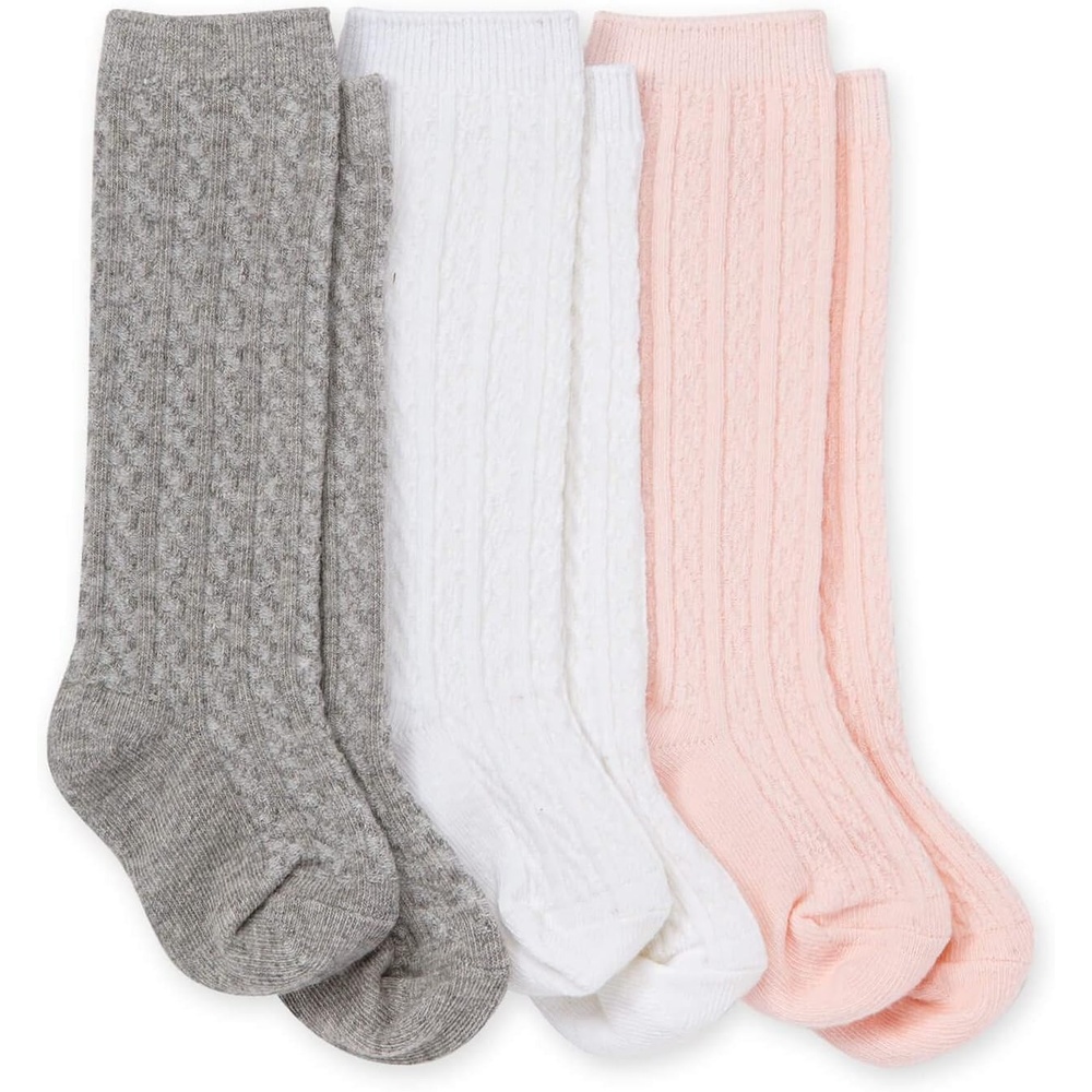 image:imageBurts Bees Baby babygirls Set of 3 Cable Knit Kneehigh Organic Cotton Stockings SocksMulti
