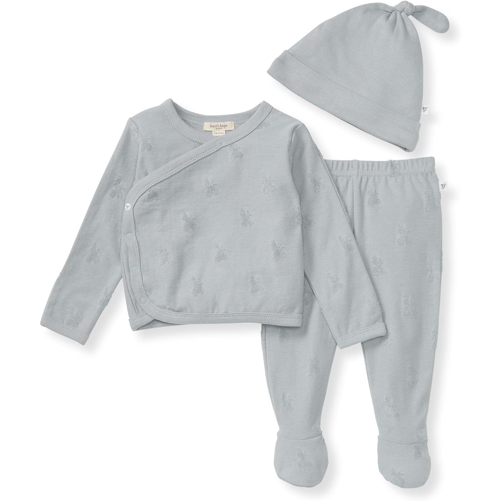 image:imageBurts Bees Baby babygirls Unisex Baby Take Me Home Set 3piece Top Pant and Hat BundleBlue Raised Terry Bee