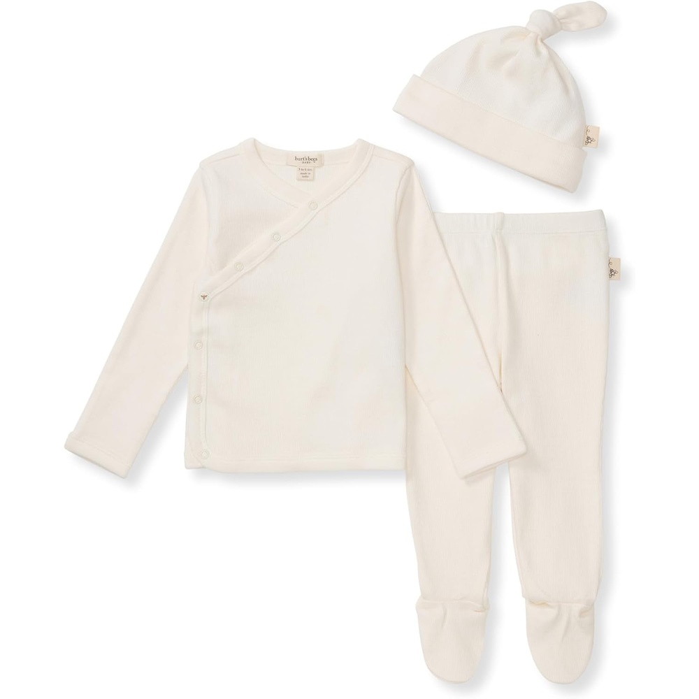 image:imageBurts Bees Baby babygirls Unisex Baby Take Me Home Set 3piece Top Pant and Hat BundleEggshell