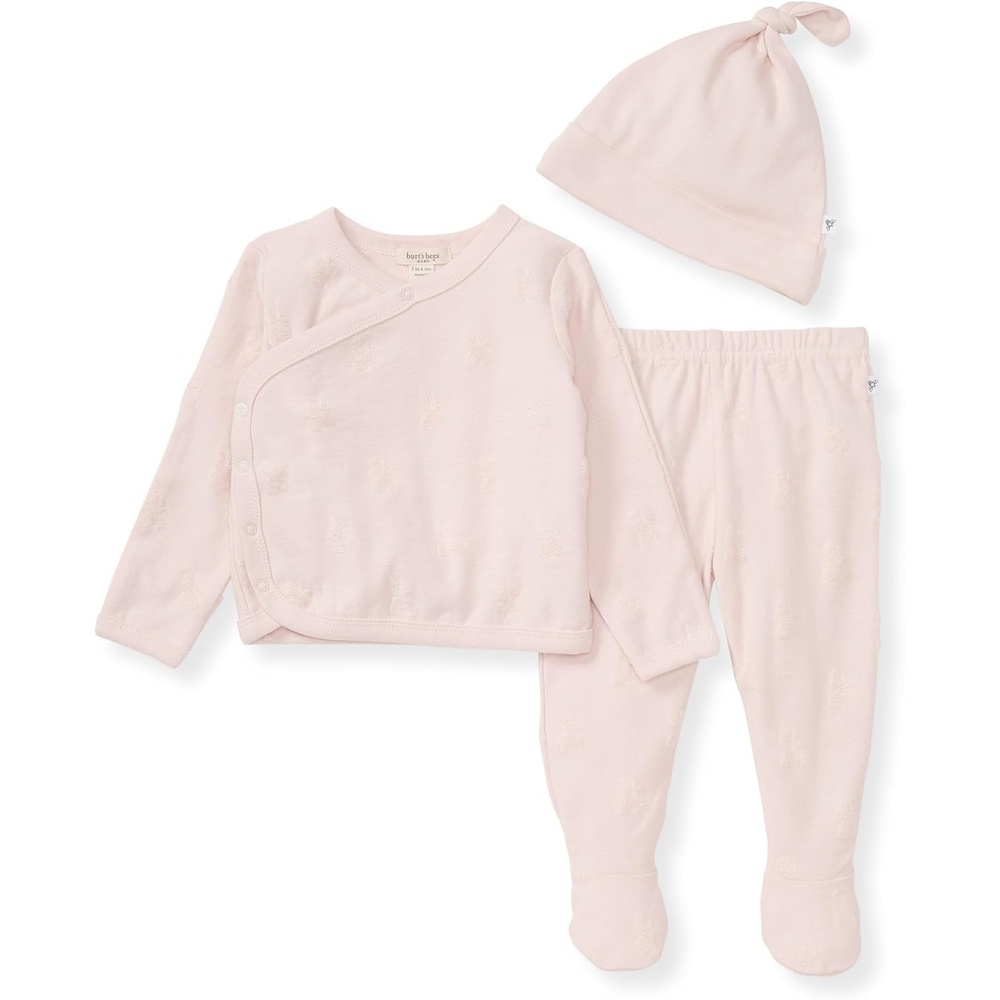 image:imageBurts Bees Baby babygirls Unisex Baby Take Me Home Set 3piece Top Pant and Hat BundlePink Raised Terry Bee