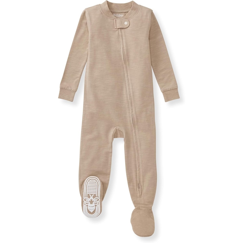 image:imageBurts Bees Baby unisexbaby Honeysoft Sleeper Pajamas Zip Front Nonslip Footed Footie Pjs Organic Cotton amp LyocellTan Jersey Slub
