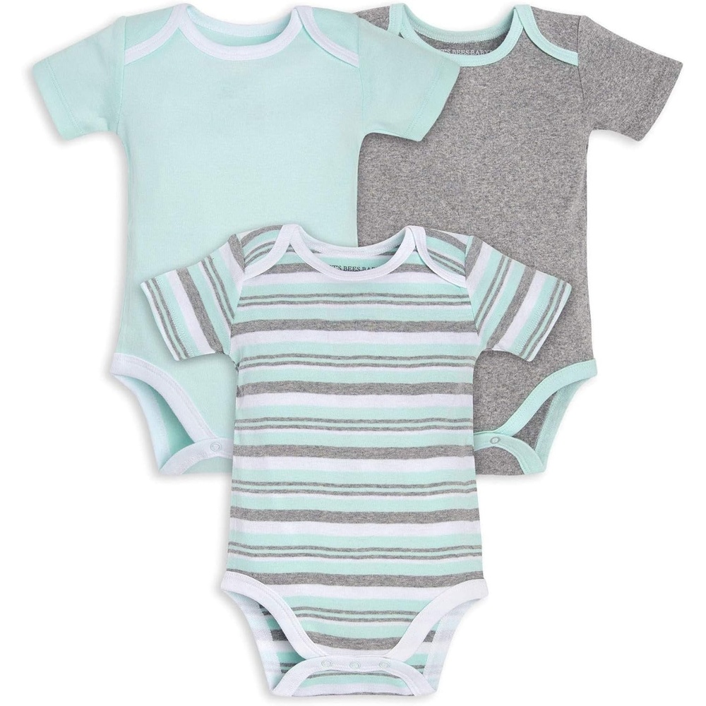 image:imageOrganic Baby Bodysuits 3Pack by Burts Bees BabyGreen Multi Stripe