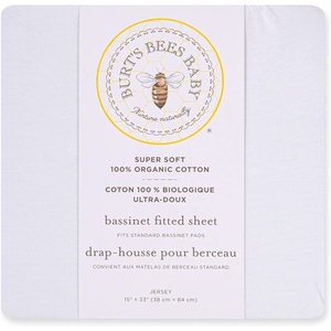 Bassinet Sheet, Infant Fitted BEESNUG Cover, 100% Organic Cotton, Soft Unisex Newborn Essentials for All Standard Oval or Rectangle Bassinet Bed Pads or Mattresses – 15 x 33 Inches(White)
