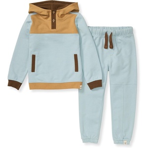 Burt’s Bees Baby Baby Boys’ Hoodie and Pant Set, Top & Bottom Outfit Bundle, 100% Organic Cotton(Rain Colorblocked)