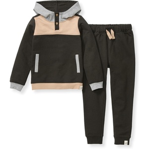 Burt’s Bees Baby Baby Boys’ Hoodie and Pant Set, Top & Bottom Outfit Bundle, 100% Organic Cotton(Shadow Colorblocked)