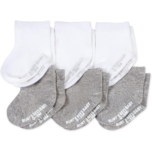 Burt’s Bees Baby Baby Girls’ Ankle Socks with Non-Slip Grips, Organic Soft Cotton Toddler Socks Baby Essential, 6-Pack(Solid Grey/White)
