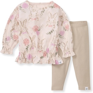 Burt’s Bees Baby Baby Girls Long Sleeve Top and Pant Set, 100% Organic Cotton Outfit(Bunny Floral Set)