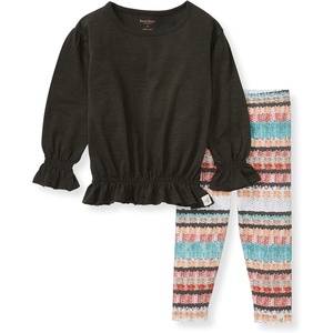 Burt’s Bees Baby Baby Girls Long Sleeve Top and Pant Set, 100% Organic Cotton Outfit(Woven Stripe Set)