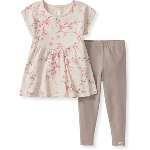 Burt’s Bees Baby Baby Girls’ Short Sleeve Top and Leggings Set, Outfit Bundle, 100% Organic Cotton(Cherry Blossoms)
