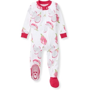 Burt’s Bees Baby Baby Girls Sleeper Pajamas, 100% Organic Cotton, One-piece PJs, Diagonal Zip Up Jumpsuit, Snug Fit Footie(Dragon Fruit)