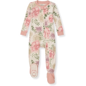 Burt’s Bees Baby Baby Girls Sleeper Pajamas, 100% Organic Cotton, One-piece PJs, Diagonal Zip Up Jumpsuit, Snug Fit Footie(Mountain Floral)