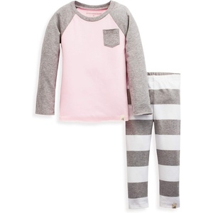 Burt’s Bees Baby Baby Girls Top and Pant Set, Tunic and Leggings Bundle, 100% Organic Cotton(Pink Tunic/Grey Rugby Stripe Leggings)