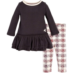 Burt’s Bees Baby Baby Girls Top and Pant Set, Tunic and Leggings Bundle, 100% Organic Cotton(Zinc/Buffalo Chec)