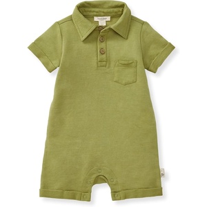 Burt’s Bees Baby Boys Polo Romper, 100% Organic Cotton One-piece Shortall and Layette Set(Iguana Polo)