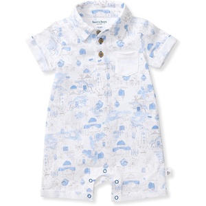 Burt’s Bees Baby Boys Polo Romper, 100% Organic Cotton One-piece Shortall and Layette Set(Santorini)