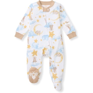 Burt’s Bees Baby Boys Sleep and Play PJs, 100% Organic Cotton One-Piece Zip Front Romper Jumpsuit Pajamas(Stardust Bunnies)