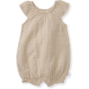 Burt’s Bees Baby Girls Bubble Romper, 100% Organic Cotton One-piece Shortall and Layette Girl Outfit(Fossil Dotted Muslin)