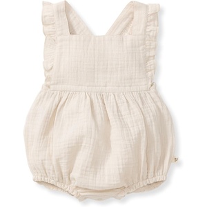 Burt’s Bees Baby Girls Bubble Romper, 100% Organic Cotton One-piece Shortall and Layette Girl Outfit(Rain Cloud Muslin)