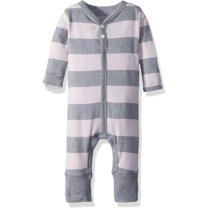 Burt’s Bees Baby Girls Long Sleeve Jumpsuit, 100% Organic Cotton One-Piece Outfit Coverall(Blossom Rugby Stripe)