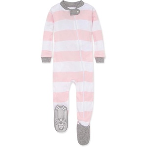 Burt’s Bees Baby Girls Sleeper Pajamas, 100% Organic Cotton, One-piece PJs, Diagonal Zip Up Jumpsuit, Snug Fit Footie(Pink Rugby Stripe)