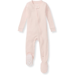 Burt’s Bees Baby Girls Sleeper Pajamas, 100% Organic Cotton, One-piece PJs, Diagonal Zip Up Jumpsuit, Snug Fit Footie(Pink Solid Rib)